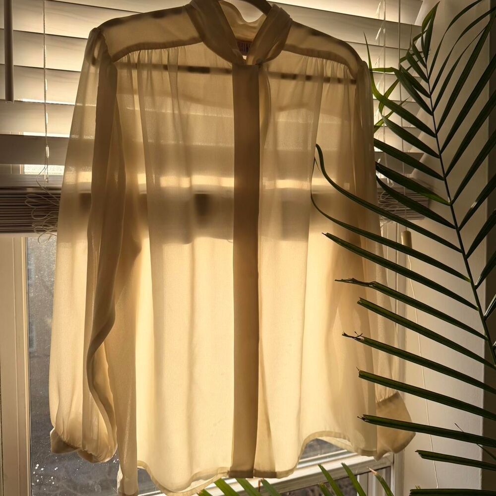 Vintage Cream Sheer Blouse – Romantic Coquette Cottagecore Button Detail Top